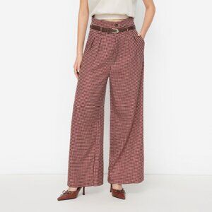 Cider Belted High Rise Houndstooth Trouser In Wine Size L (US 8) NWT